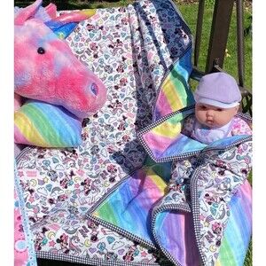 Mickey Mouse and unicorns Child Blanket, pillow and doll blanket set